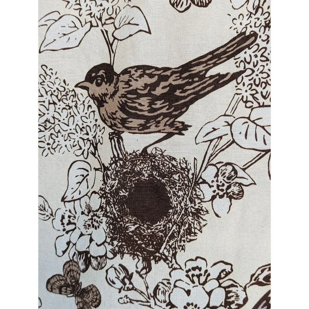 Fabric Shower Curtain Birds Beige Brown Yellow On Nest 72” x 72”